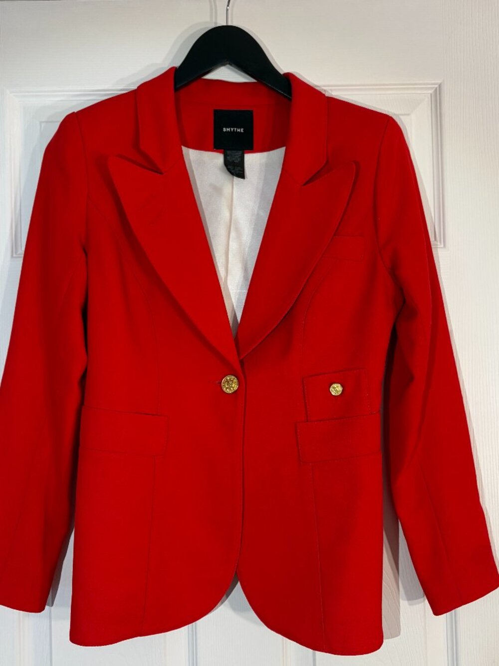 SMYTHE Duchess Red Blazer Gold Crest Buttons Size 6